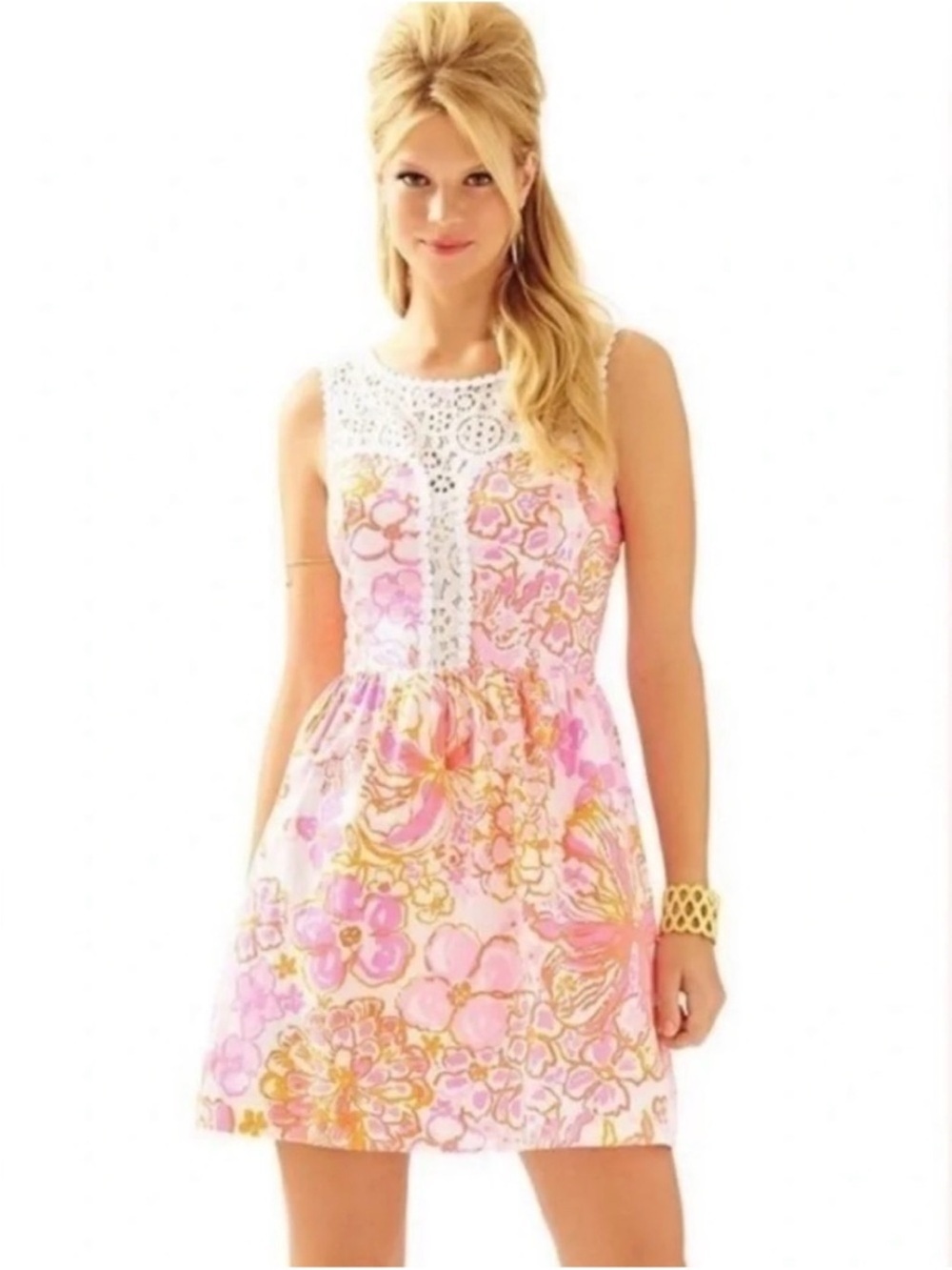 Lilly Pulitzer "Raegan" Fit & Flare Dress Sz 6 "Happiness Is" Floral  sweetheart